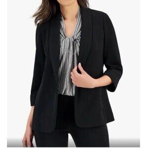 Kasper Separates Suit Jacket Blazer 14 Black Open Front 3/4 Long Sleeve